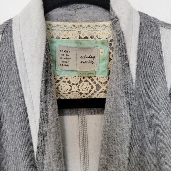 ANTHROPOLOGIE Saturday Sunday Elsie Gray Striped Open Fringe Blanket Cardigan - Picture 4 of 12